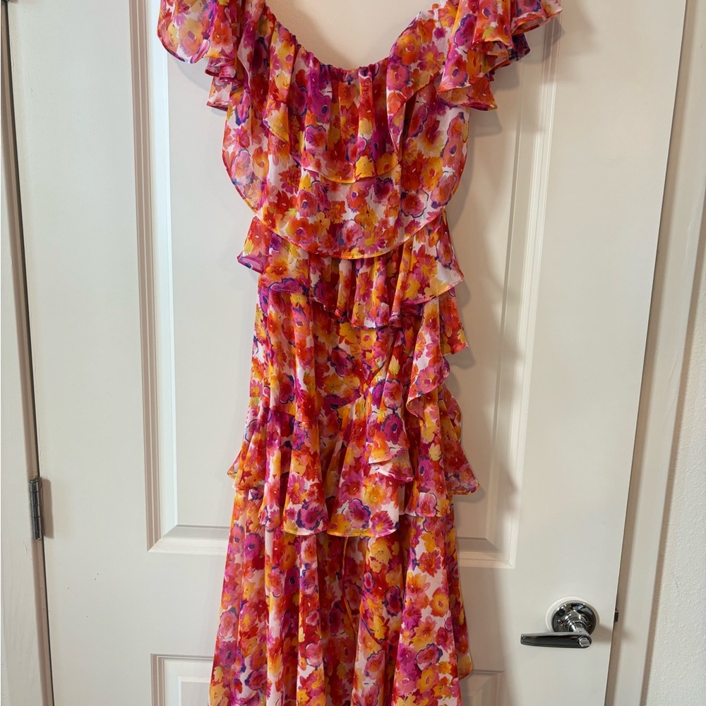 Misha Floral Ruffle Midi Dress